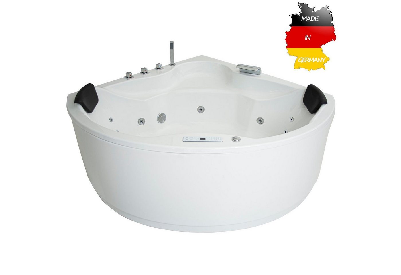 Basera® Whirlpool-Badewanne CLASSIC Indoor Eck-Whirlpool Badewanne Nendo 149 x 149 cm, (Komplett-Set), mit 21 Massagedüsen, Wasserfall, LED, Touchpanel, Bluetooth und Radio von Basera®