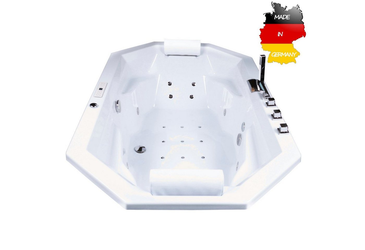 Basera® Whirlpool-Badewanne CLASSIC Indoor Podest-Whirlpool Badewanne Bora Bora 200 x 115 cm, (Komplett-Set), mit 24 Massagedüsen, Wasserfall, LED, Touchpanel, Bluetooth und Radio von Basera®