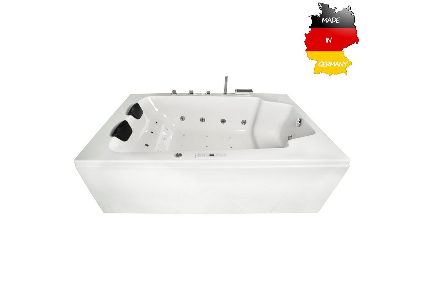 Basera® Whirlpool-Badewanne CLASSIC Indoor Whirlpool Badewanne XXL Milos 190 x 120 cm für 2 Pers., (Komplett-Set), mit 28 Massagedüsen, Wasserfall, LED, Touchpanel, Bluetooth und Radio von Basera®