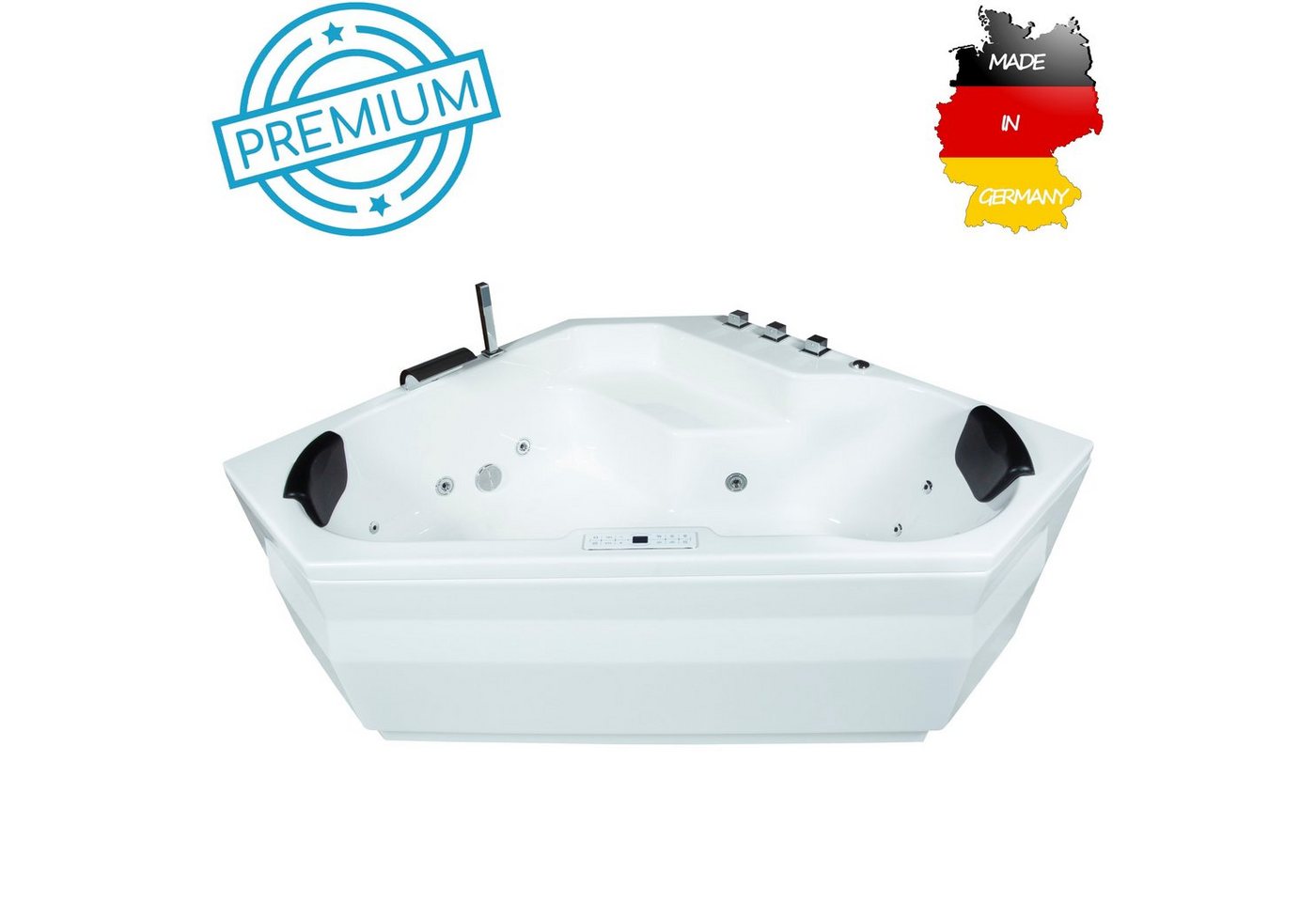 Basera® Whirlpool-Badewanne PREMIUM Indoor Eck-Whirlpool Badewanne Capri 145 x 145 cm, (Komplett-Set), mit 24 Massagedüsen, Heizung, Ozongenerator, Bodenansaugung, Wasser... von Basera®