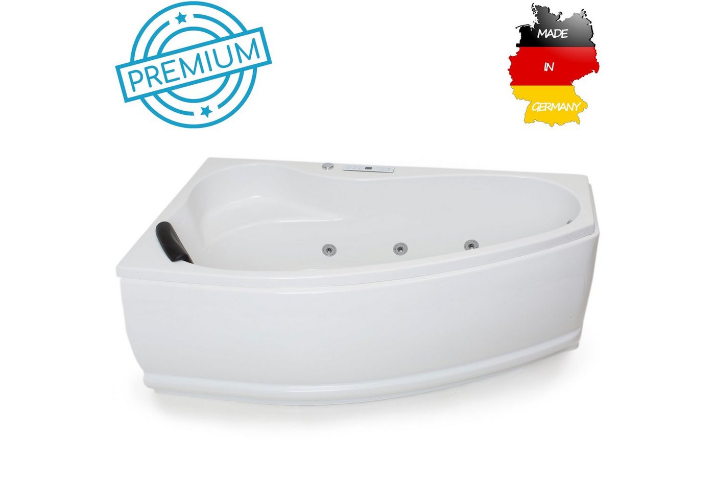 Basera® Whirlpool-Badewanne PREMIUM Indoor Eck-Whirlpool Badewanne Formentera Links 160 x 90 cm, (Komplett-Set), mit 17 Massagedüsen, Heizung, Ozongenerator, Bodenansaugung, LED, T... von Basera®