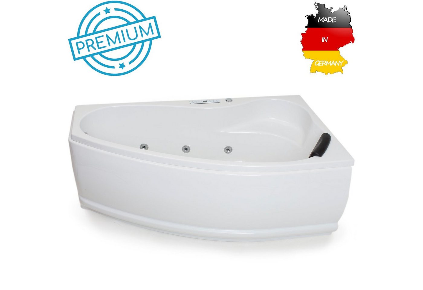 Basera® Whirlpool-Badewanne PREMIUM Indoor Eck-Whirlpool Badewanne Formentera Rechts 160 x 90 cm, (Komplett-Set), mit 17 Massagedüsen, Heizung, Ozongenerator, Bodenansaugung, LED, T... von Basera®