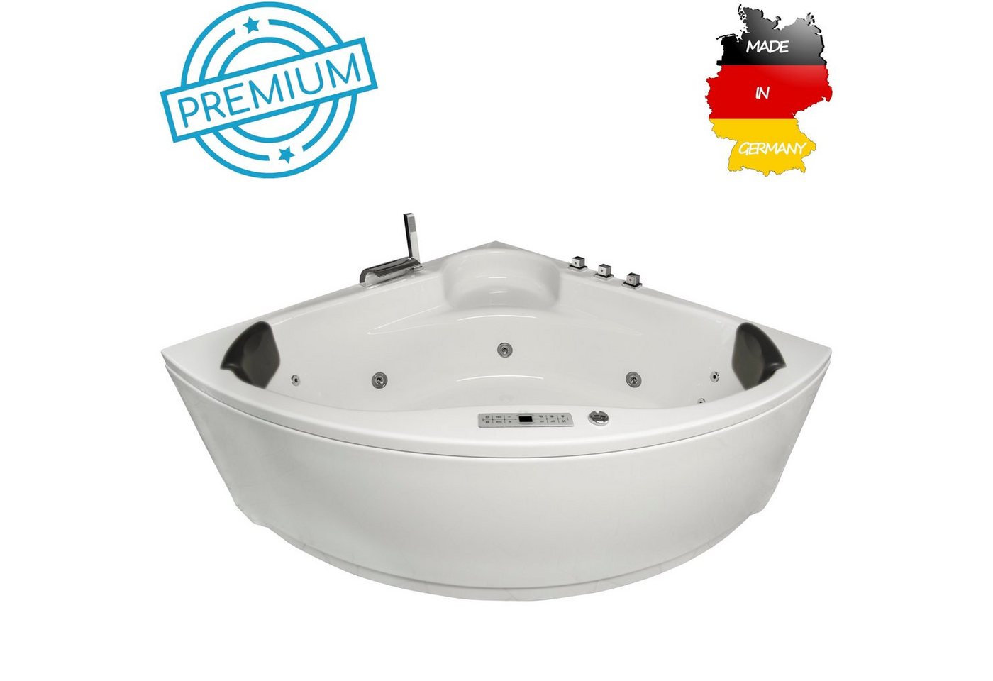 Basera® Whirlpool-Badewanne PREMIUM Indoor Eck-Whirlpool Badewanne Futuna 140 x 140 cm, (Komplett-Set), mit 21 Massagedüsen, Heizung, Ozongenerator, Bodenansaugung, Wasser... von Basera®