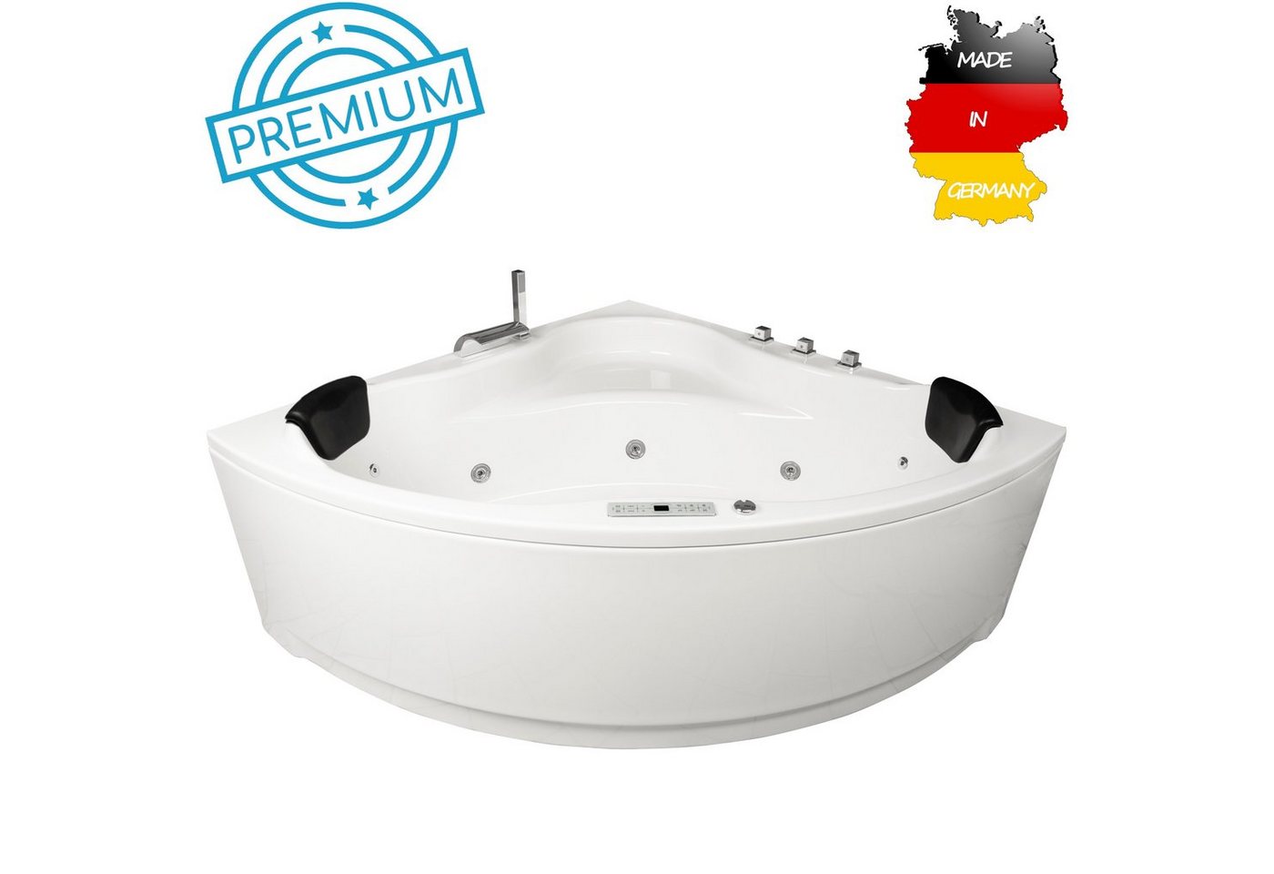 Basera® Whirlpool-Badewanne PREMIUM Indoor Eck-Whirlpool Badewanne Malai 150 x 150 cm, (Komplett-Set), mit 21 Massagedüsen, Heizung, Ozongenerator, Bodenansaugung, Wasser... von Basera®