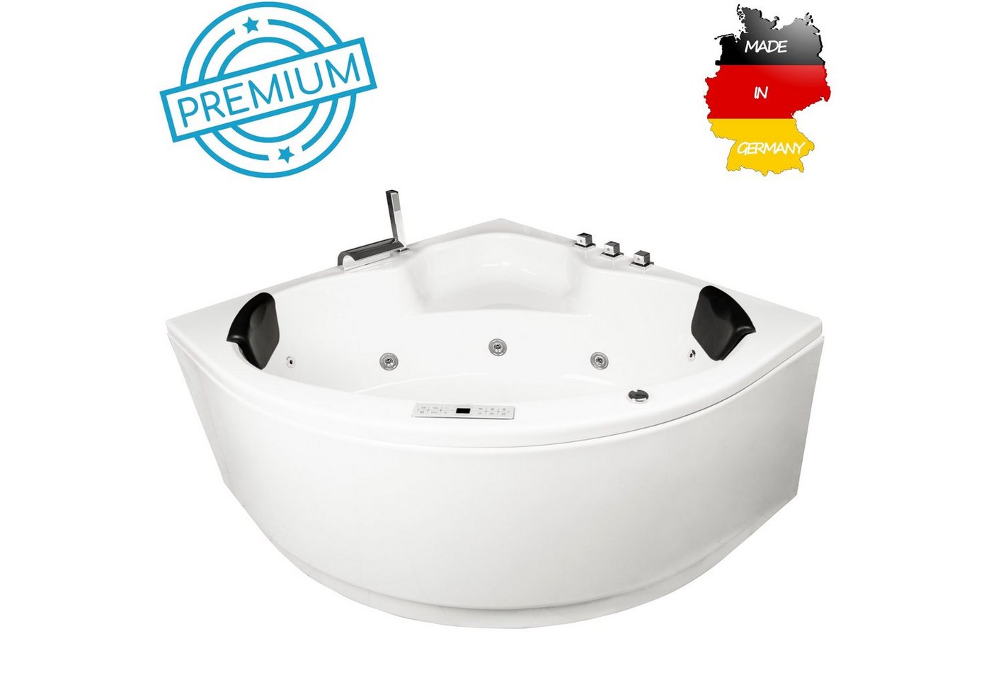 Basera® Whirlpool-Badewanne PREMIUM Indoor Eck-Whirlpool Badewanne Maui 130 x 130 cm, (Komplett-Set), mit 21 Massagedüsen, Heizung, Ozongenerator, Bodenansaugung, Wasser... von Basera®