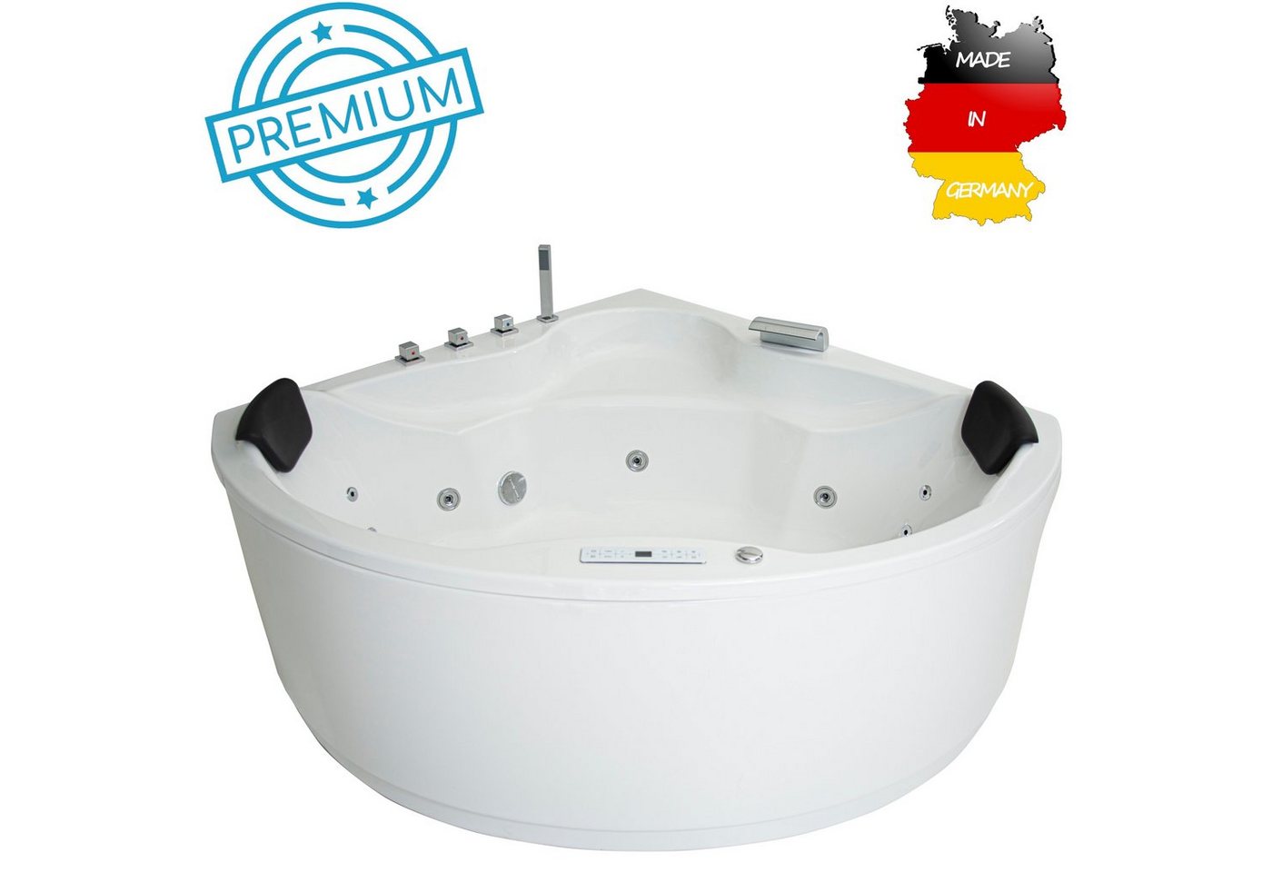 Basera® Whirlpool-Badewanne PREMIUM Indoor Eck-Whirlpool Badewanne Nendo 149 x 149 cm, (Komplett-Set), mit 21 Massagedüsen, Heizung, Ozongenerator, Bodenansaugung, Wasser... von Basera®