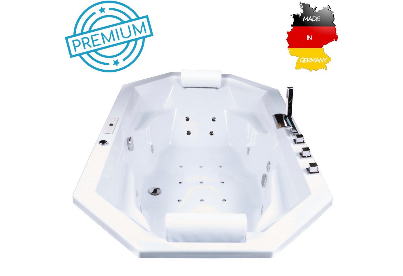 Basera® Whirlpool-Badewanne PREMIUM Indoor Podest-Whirlpool Badewanne Bora Bora 200 x 115 cm, (Komplett-Set), mit 24 Massagedüsen, Heizung, Ozongenerator, Bodenansaugung, Wasser... von Basera®