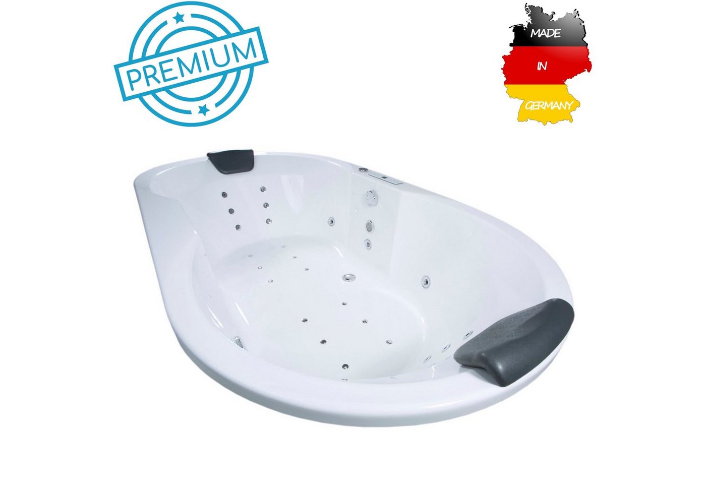 Basera® Whirlpool-Badewanne PREMIUM Indoor Podest-Whirlpool Badewanne Corvo 195 x 100 cm, (Komplett-Set), mit 29 Massagedüsen, Heizung, Ozongenerator, Bodenansaugung, LED, T... von Basera®