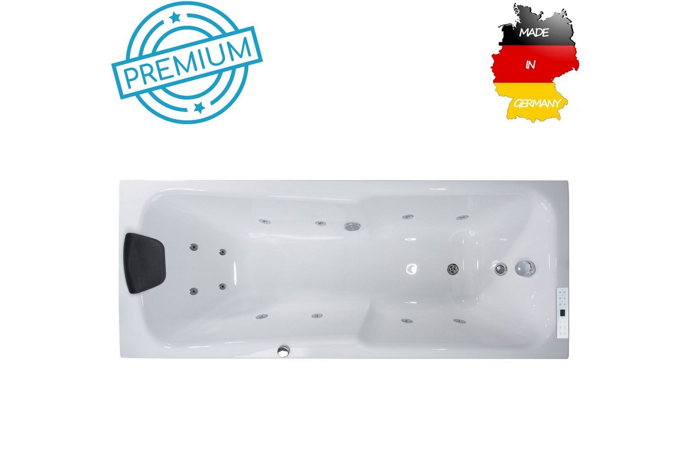 Basera® Whirlpool-Badewanne PREMIUM Indoor Whirlpool Badewanne Bali 170 x 75 cm, (Komplett-Set), mit 12 Massagedüsen, Heizung, Ozongenerator, Bodenansaugung, LED, T... von Basera®