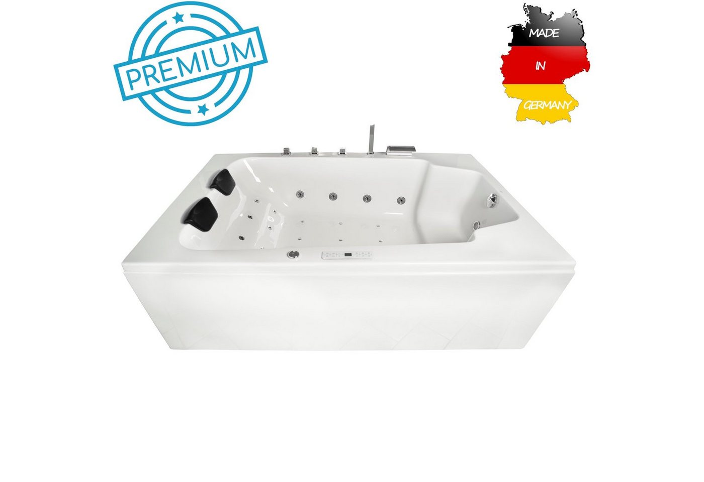 Basera® Whirlpool-Badewanne PREMIUM Indoor Whirlpool Badewanne XXL Milos 190 x 120 cm für 2 Pers., (Komplett-Set), mit 28 Massagedüsen, Heizung, Ozongenerator, Bodenansaugung, Wasser... von Basera®