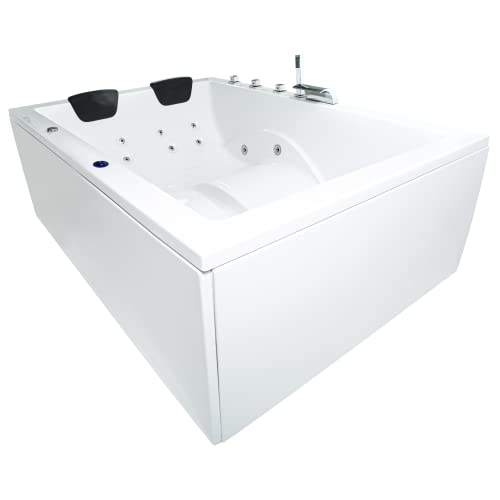 Basera® BASIC Indoor Whirlpool Badewanne XXL Wave für 2 Personen mit 16 Massagedüsen, Wasserfall, LED-Ambiente von Basera
