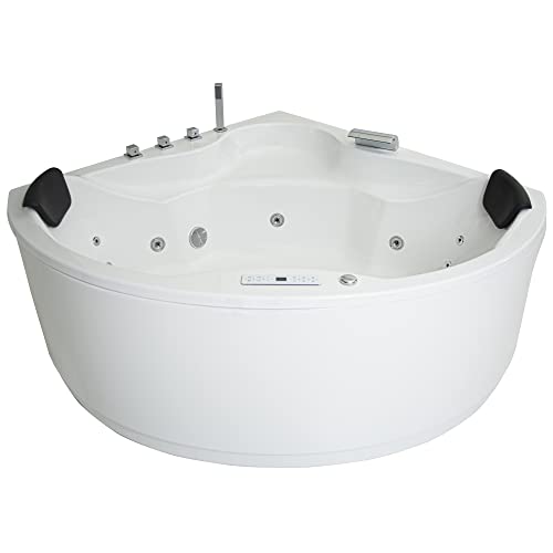 Basera® Classic Indoor Eck-Whirlpool Badewanne Nendo mit 21 Massagedüsen, Wasserfall, LED-Ambiente, Touchpanel, Bluetooth und Radio von Basera