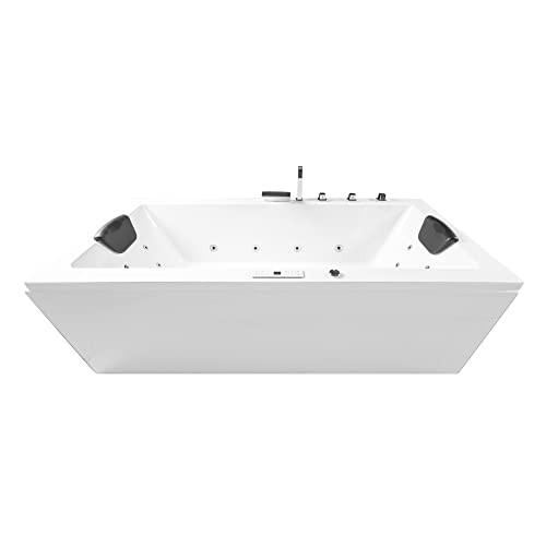 Basera® Classic Indoor Whirlpool Badewanne Naxos mit 24 Massagedüsen, Wasserfall, LED-Ambiente, Touchpanel, Bluetooth und Radio (170 x 75 x 62 cm) von Basera