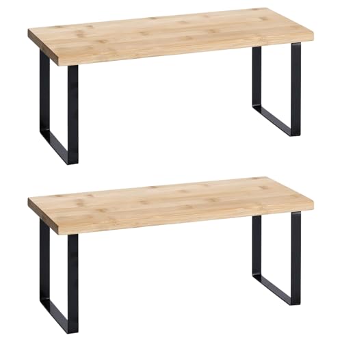 Regal aus Bambus und schwarzem Metallgestell, 2er Set, stapelbar von Basera