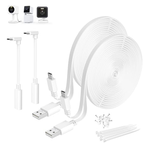 Basesailor 2 Pack 3m Micro USB Kabel für Wyze Cam Pan V3/V2,Flaches Ladekabel 90 Grad L förmiger Power Adapter,Langes Verlängerungskabel für Wyze Cam V4/V3/V2/V3 Pro/OG Kamera,Blink XT/XT2,10ft von Basesailor