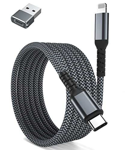 Basesailor USB C auf Lightning Ladekabel 2M mit USB A Adapter,Lang Fast Nylon Kable,Typ C PD Schnellladekabel für iPhone 14 13 12 11 Xs X Xr Mini Pro Max SE Plus 2021,APPLE IOS Airpods 3 2,iPad 7 8 9 von Basesailor