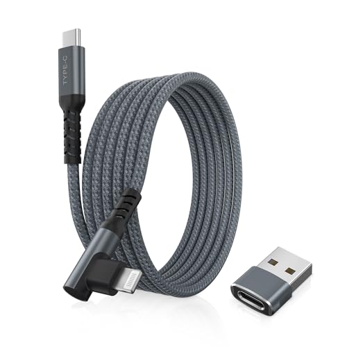 Basesailor Winkel USB C auf Lightning Ladekabel 2M mit USB A Adapter,90 Grad Lang Kable,Typ C Netzteil PD Schnellladekabel für iPhone 14 13 12 11 Mini Pro Max SE,IOS Apple Airpods 3 2,iPad 7 8 9 Gen von Basesailor