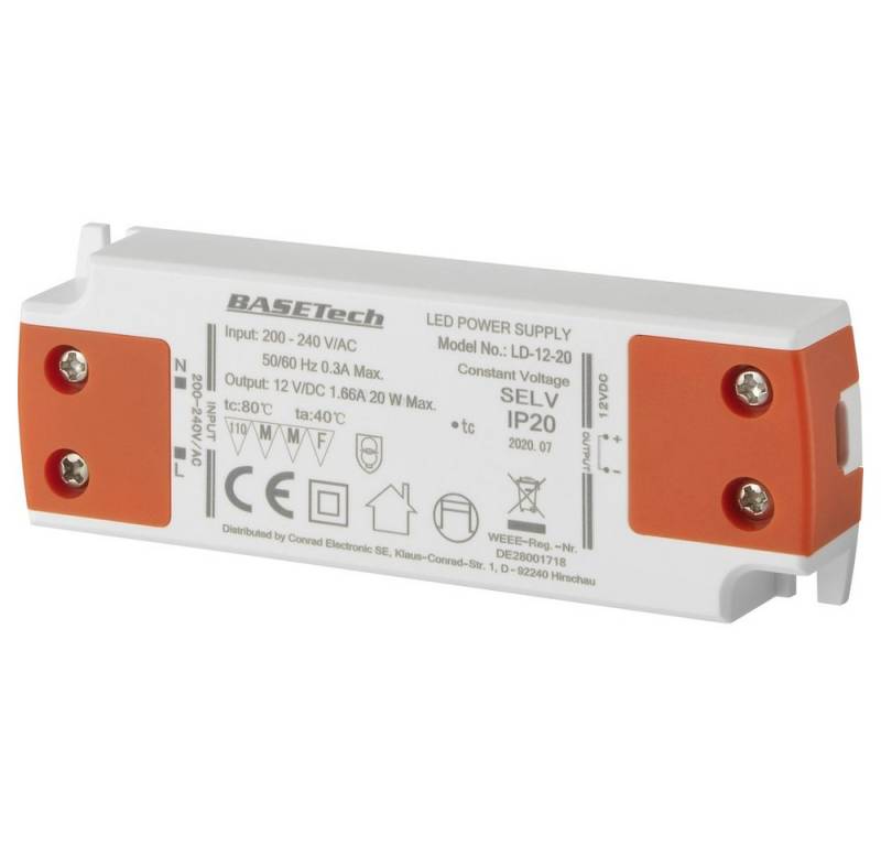 Basetech Basetech LD-12-20 LED-Trafo Konstantspannung 20 W 1.66 A Möbelzulass LED Trafo von Basetech