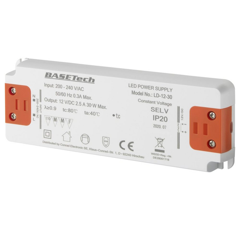 Basetech Basetech LD-12-30 LED-Trafo Konstantspannung 30 W 2.5 A Möbelzulassu LED Trafo von Basetech