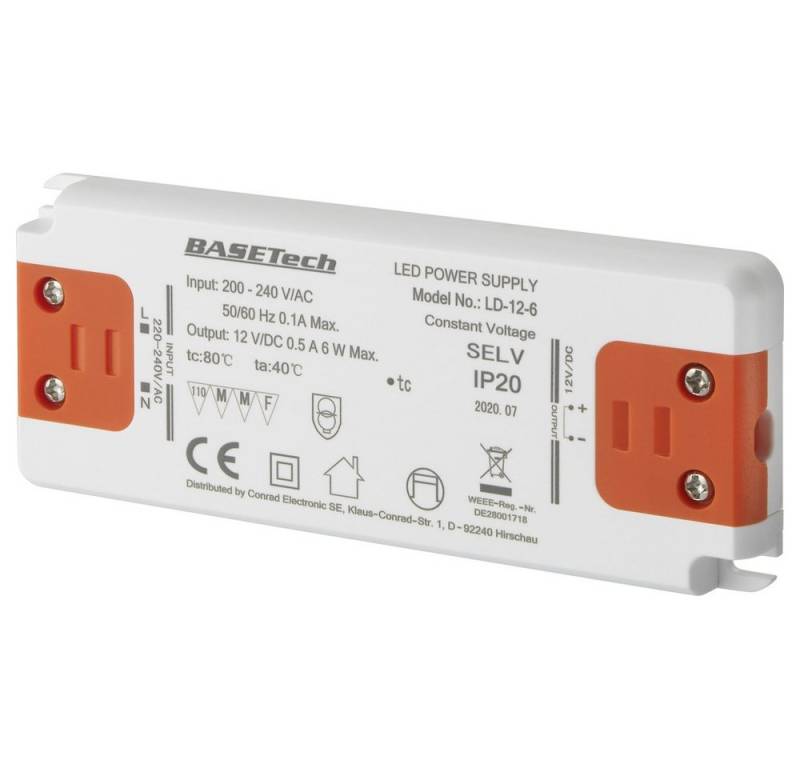 Basetech Basetech LD-12-6 LED-Trafo Konstantspannung 6 W 0.5 A Möbelzulassung LED Trafo von Basetech