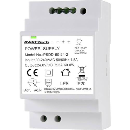 Basetech PSDD-60-24-2 Hutschienen-Netzteil (DIN-Rail) 24 V 2.5 A 60 W Anzahl Ausgänge:2 x Inhalt 1 St. von Basetech