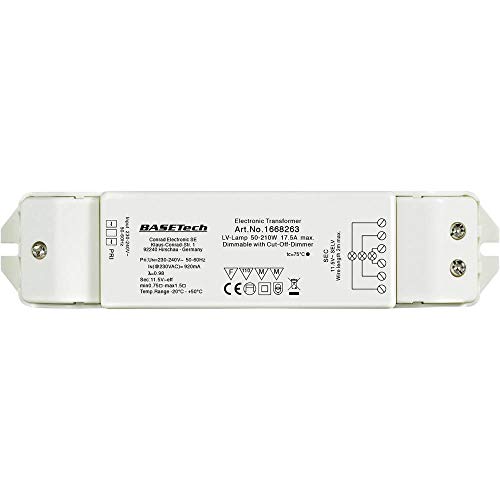 Basetech BT-1668263 Halogen Transformator 12 V 50-210 W dimmbar mit Phasenabschnittdimmer von Basetech