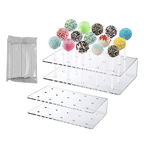 Basetousual cake pop ständer, cakepop stiel,lollipop ,2 Stücke 15 Löcher Cake Pop Halter Ständer, mit 100 Stück Papierstab, für Hochzeit Geburtstag Dessert Tisch Party Deko von Basetousual