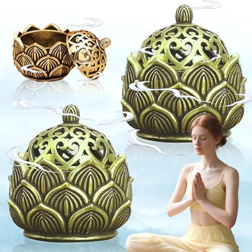 2 Stück Räucherkegel Halter,Räucherkerzen Halter Vintage,Mini Räuchergefäß Räucherstäbchenhalter Lotus, Weihrauchbrenner mit Deckel Für Heimdekoration,Büro,Teehaus,Café,Yogastudio von Basetousual