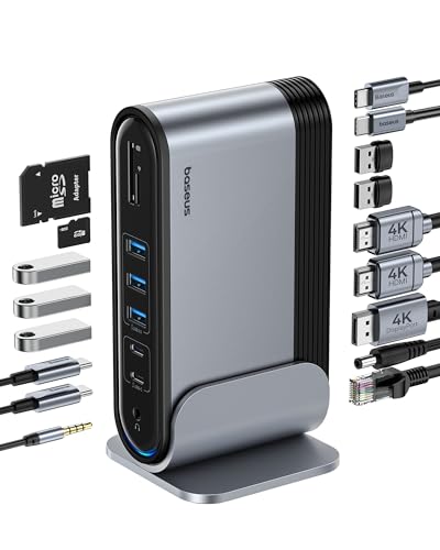 Baseus 17 in 1 Docking Station 3 Monitore 4K@60Hz Adapter mit 2 HDMI, DisplayPort, 5 USB Data 3.0 5Gbps, PD 100W, Gigabit Ethernet für HP/Lenovo/Dell/MacBook/Surface Laptop Baseus 17 in 1 Docking Station 3 Monitore 4K@60Hz Adapter mit 2 HDMI, DisplayPort, 5 USB Data 3.0 5Gbps, PD 100W, Gigabit Ethernet für HP/Lenovo/Dell/MacBook/Surface Laptop von Baseus