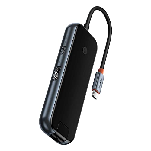 Baseus AcmeJoy Series USB-C auf 2 x USB 3.0 + USB 2.0 + USB-C PD + HDMI + RJ45 (Dark Grey) von Baseus