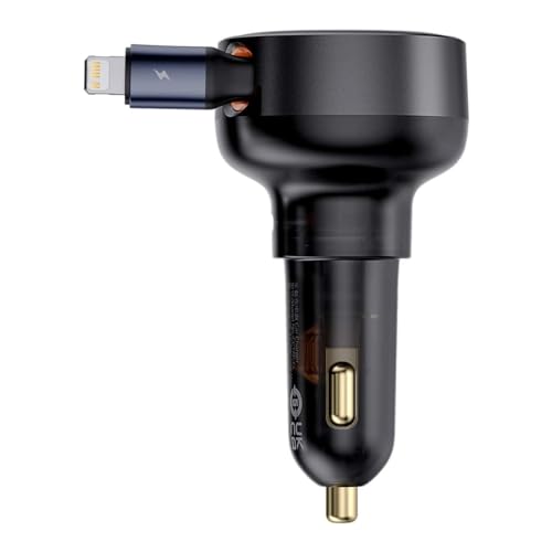 Baseus Car Charger Enjoyment Pro Fast Charger Type-C Female, Lightning Male (0.75m) Built-in Retractable Cable,55W Black EU (C00057803111-00) von Baseus