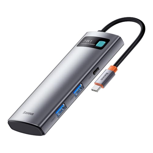 Baseus HUB Metal Gleam Series 7-in-1 Multifunctional (Type-C to 2X USB 3.0, PD 100W / HDMI 4K 30Hz / RJ45 1Gbps, Type-C Basic) Gray (WKWG020113) von Baseus