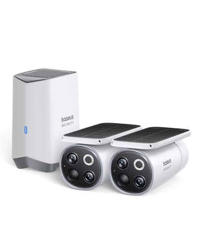 Baseus Security S1 Pro Überwachungskamera Aussen Solar Energie mit Sonnenlicht-Tracking, 3K Kamera Überwachung Kabellos WLAN mit Solarpanel, Farbige Nachtsicht, Erweiterbarer Speicher 16TB, 2-Cam Kit von Baseus