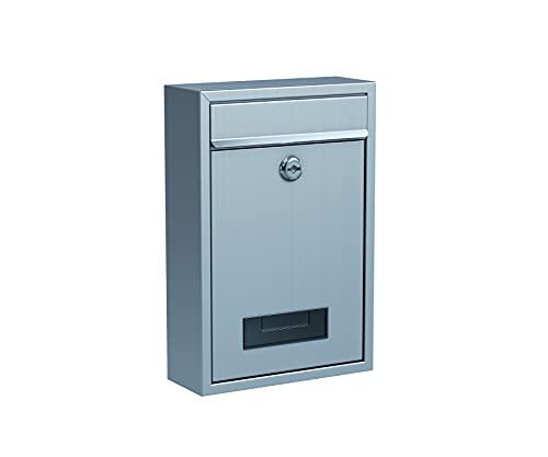 BASI Briefkasten | Wandbriefkasten aus Edelstahl | mit Namensschild | Zylinderschloss mit 2 Schlüssel | inkl. Befestigungsmaterial | Batteriemontage möglich von Basi