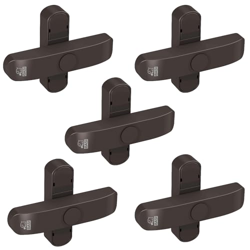 BASI | Fenstersicherung 5er Set | Weiß Braun | Zusatzsicherung für doppelflügelige Fenster Fenstertüren | verriegelbar mit Druckknopf | Schwenkriegel | Einbruchschutz | Farbe Braun | 5 Stück von BASI