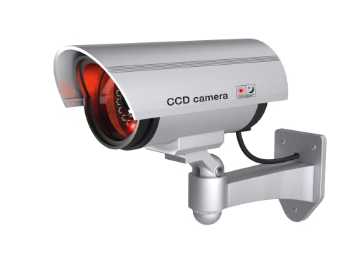 BASI | Kamera-Attrappe mit blinkendem LED-Licht | Dummy Kamera | Sicherheitskamera | Überwachungskamera für den Innen- und Außenbereich | Wandhalterung | drahtlos, Silber | CCTV von BASI