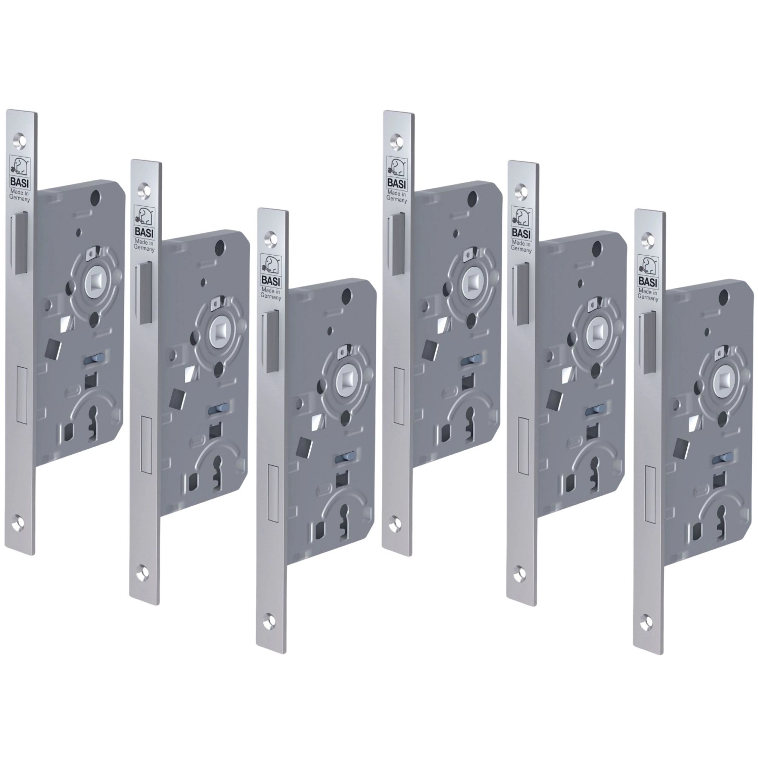 Basi - Einsteck-Zimmertürschloss - SET - 6x ES 921 - Lochung: Buntbart - Stulp käntig - DIN Rechts - 6x9210-5511 Basi - Einsteck-Zimmertürschloss - SET - 6x ES 921 - Lochung: Buntbart - Stulp käntig - DIN Rechts - 6x9210-5511 von Basi