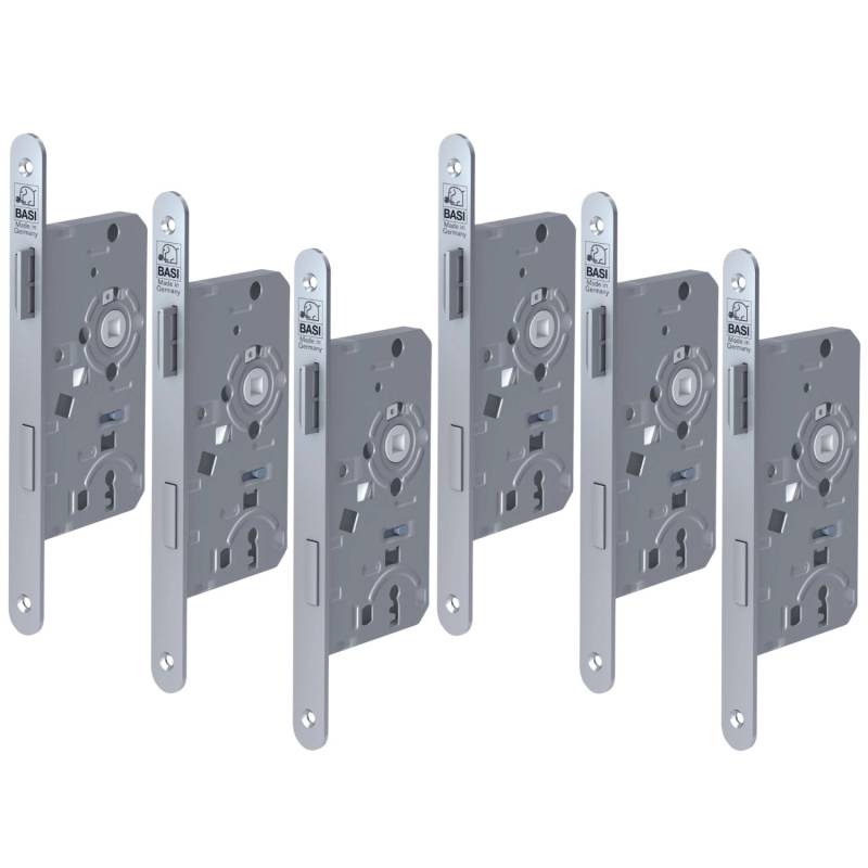 Basi - Einsteck-Zimmertürschloss - SET - 6x ES 922 - Lochung: Buntbart - Stulp abgerundet - DIN Rechts - 6x9220-5511 von Basi