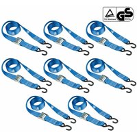 Spanngurt 8er Set - sg 307 - Blau - mit Klemmschloss und S-Haken - tüv geprüft - Zurrkraft 125 kg - 4x0004-0307 - Basi von Basi