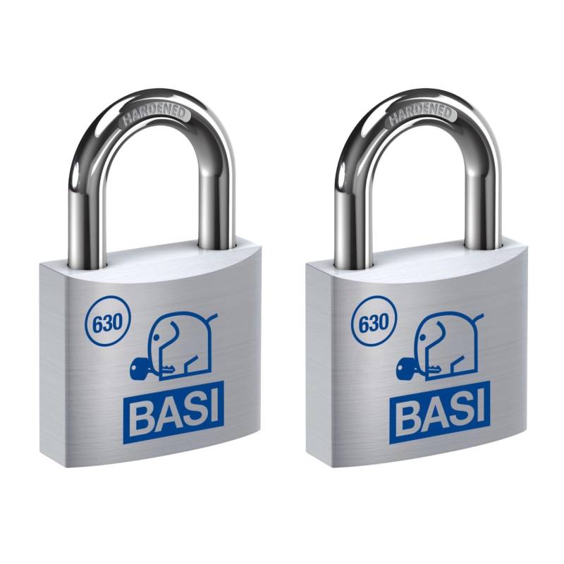 Basi - Vorhangschloss - SET - 2x VHS 630 - 50 mm - Verschiedenschließend - inkl. 2 Schlüssel pro Schloss - Aluminiumgehäuse von Basi