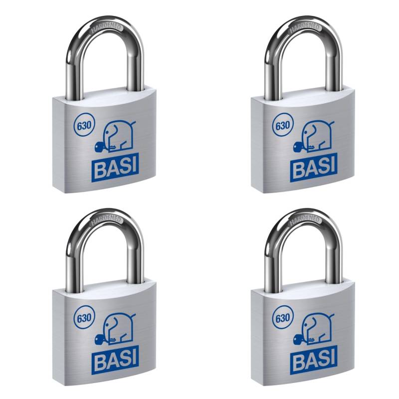 Basi - Vorhangschloss - SET - 4x VHS 630 - 20 mm - Verschiedenschließend - inkl. 2 Schlüssel pro Schloss - Aluminiumgehäuse von Basi