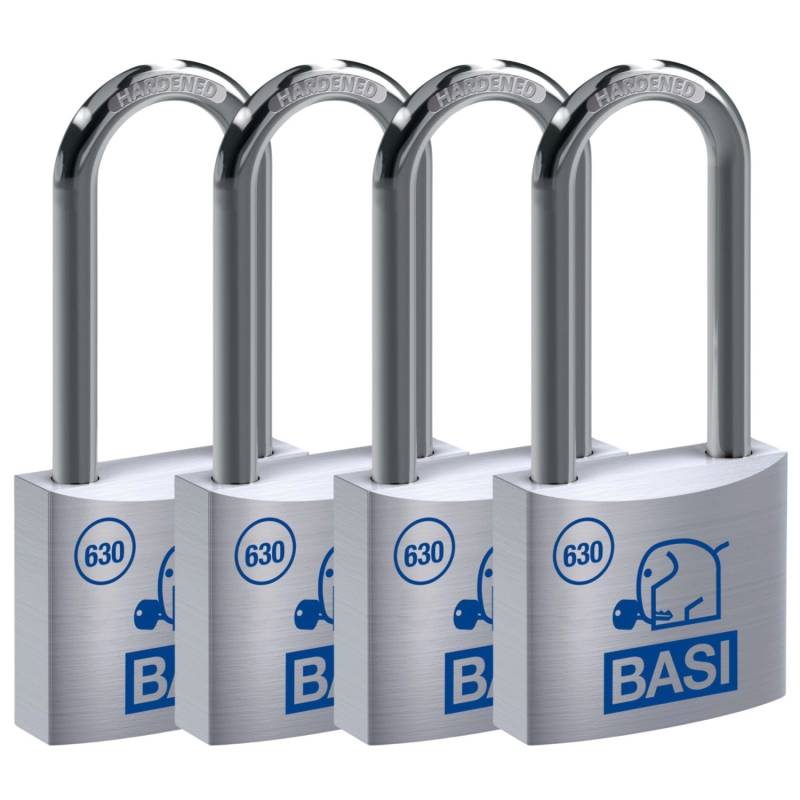 Basi - Vorhangschloss - SET - 4x VHS 630H - 40 mm - Verschiedenschließend - Bügelhöhe - 40 mm - inkl. 2 Schlüssel pro Schloss - Aluminiumgehäuse von Basi