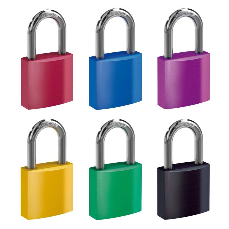 Basi - Vorhangschloss - SET - 6x VHS 619 - verschiedene Farben - Verschiedenschließend - inkl. 2 Schlüssel pro Schloss - Aluminiumgehäuse Gravurfähig von Basi