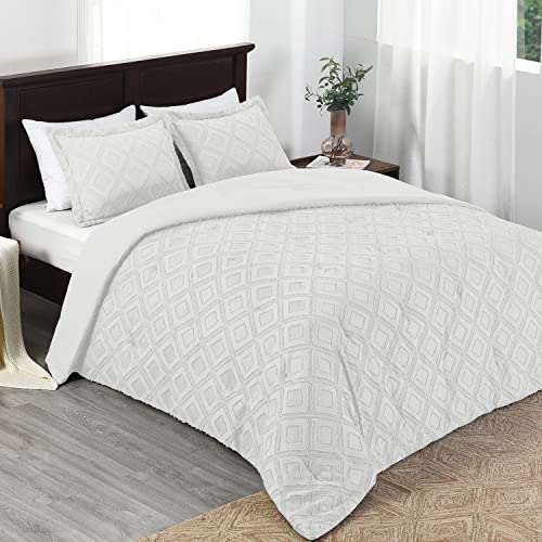 Basic Beyond Getuftetes King-Size-Bettdecken-Set, 3-teilig, Boho-Stil, weiß, getuftet, Bettdecke, King-Size-Bett, für alle Jahreszeiten (weißer Diamant, 264 x 223 cm) von Basic Beyond