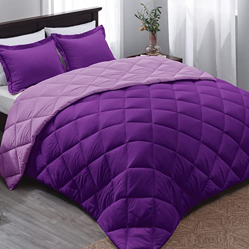 Basic Beyond King-Size-Bettwäsche-Set – violettes Steppdecken-Set für King-Size-Bett, wendbares King-Size-Bett, Bettdecken-Set für alle Jahreszeiten, lila/lila, 1 Bettdecke (264,2 x 233,7 cm) und 2 von Basic Beyond