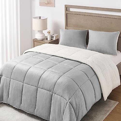 Basic Beyond Queen-Size-Bettwäsche-Set – Luxus-Mikromink-Sherpa-Fleece-Bettdecke, Queen-Size-Set, graues Bettdecken-Set, Queen-Size-Größe für den Winter, 3-teilig (223,5 x 223,5 cm) von Basic Beyond