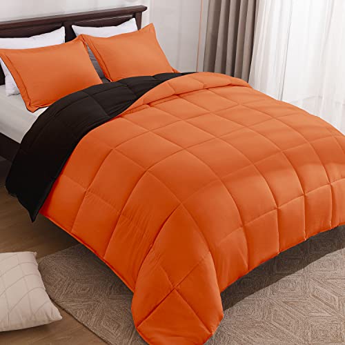 Basic Beyond Queen-Size-Bettwäsche-Set – Orange und Schwarz wendbares Bettdecken-Set für alle Jahreszeiten – 3-teilig (1 Bettdecke + 2 Kissenbezüge) von Basic Beyond