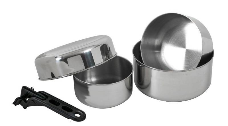 BasicNature Kochtopf BasicNature Campingtopfset 'Biwak Edelstahl', 2, BasicNature Campingtopfset 'Biwak Edelstahl', 2 von BasicNature