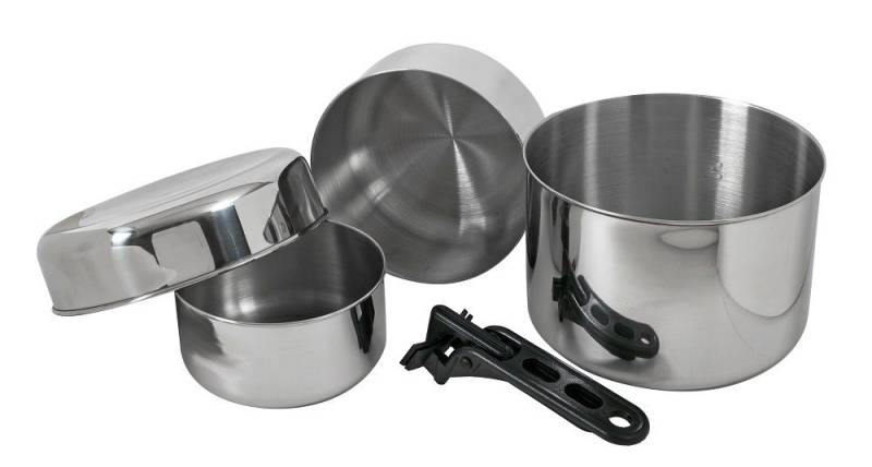 BasicNature Kochtopf BasicNature Campingtopfset 'Biwak Edelstahl', 3, BasicNature Campingtopfset 'Biwak Edelstahl', 3 von BasicNature