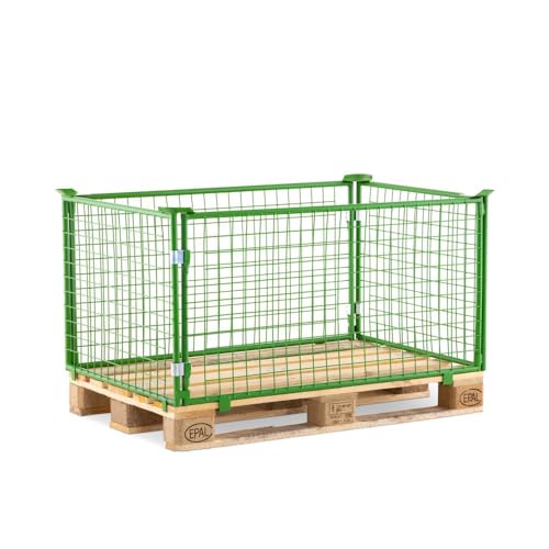HEMMDAL Palettenaufsatz ohne Klappe | 800 kg Tragkraft | HxBxT 60 x 120 x 80 cm | Grün | 5 x 5 cm Maschenweite | Euro-Paletten | Gitteraufsatzrahmen aus Stahl | stapelbar | Steckkonstruktion von HEMMDAL